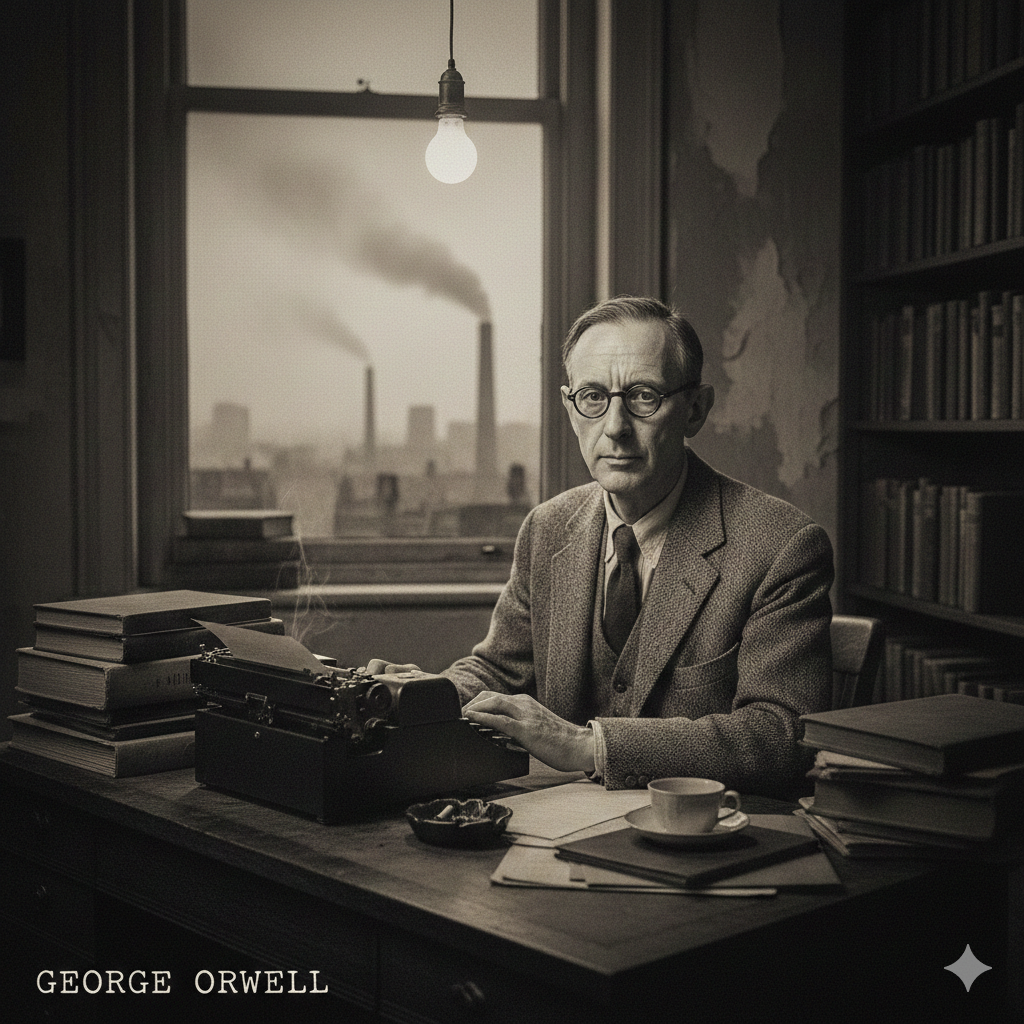 Portrait of George Orwell, the British writer known for 1984 and Animal Farm.