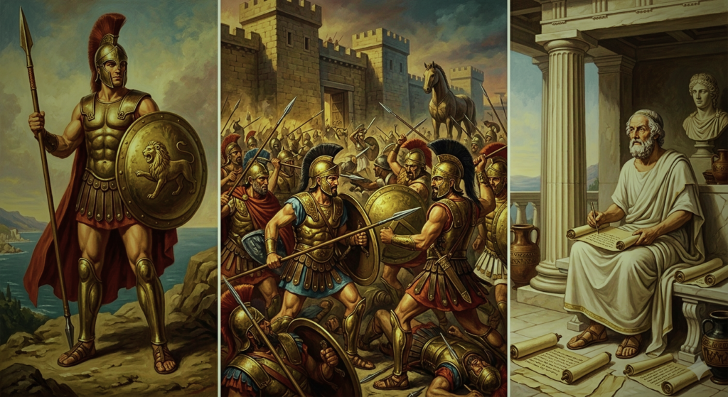 Ancient Greek hero representing the heroic ideals of early Greek literature. (Heroic Age in Greek Literature)
