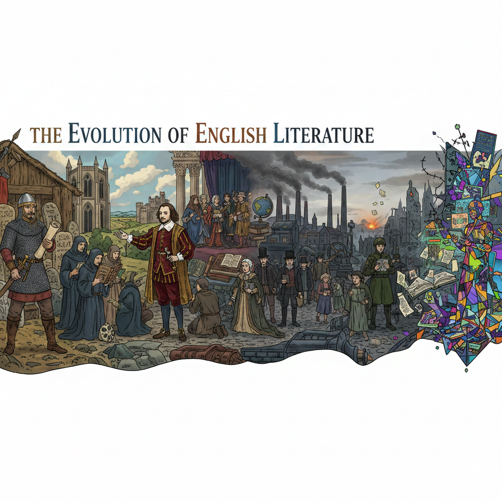 Illustration showing how socio-political forces shaped English literature across different historical ages.