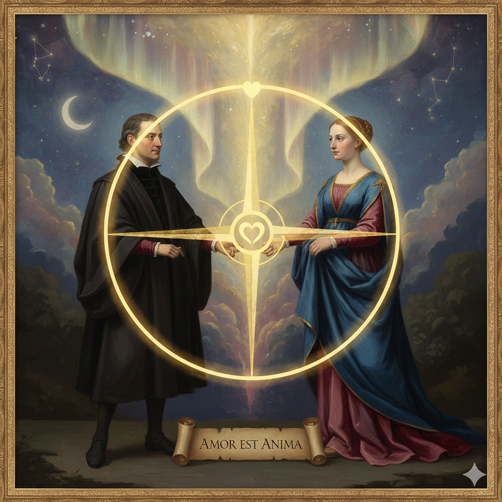 Artistic illustration of John Donne’s A Valediction Forbidding Mourning with compass symbol