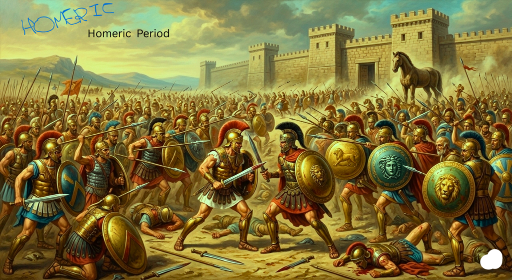 Epic battle scenes representing the heroic struggles of Greek warriors.